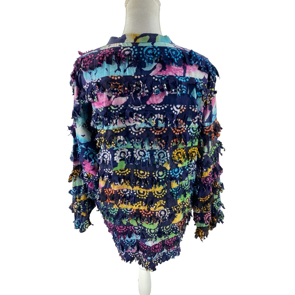Paula Sweet Muslin Mink Art To Wear Vtg Fringe Cardigan Sweater Colorblock - Picture 12 of 14